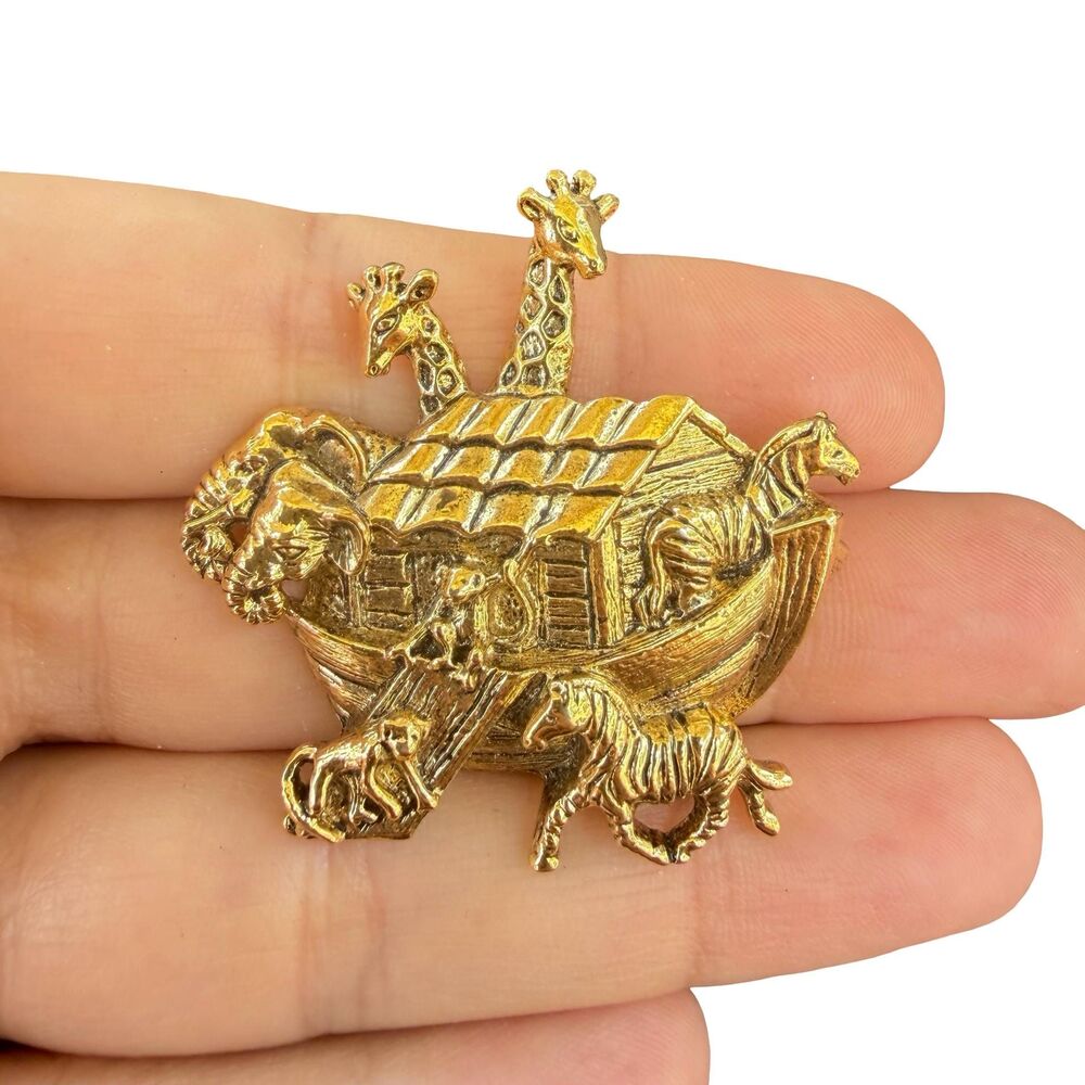 Vintage Gold Tone Noahs Ark Brooch